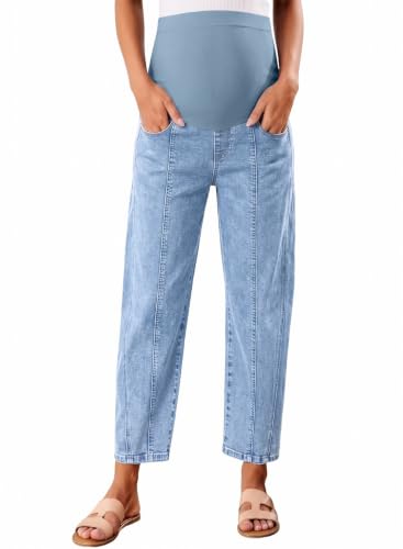BLENCOT Maternity Jeans Over Belly Baggy Leg Ankle Stretchy Pregnancy Pants - color: Light Blue, size: X-Large