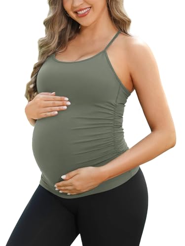 ATTRACO Women's Maternity Tank Tops with Built in Bra Pregnancy Tank - color: Olive Green, size: X-Large