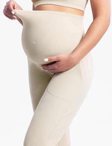 POSHDIVAH Creamluxe Maternity Wide Leg Pants Pregnancy Work Trousers - color: Light Apricot, size: XX-Large