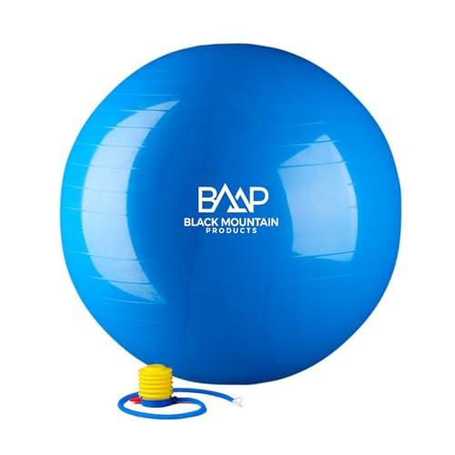 Black Mountain Products Exercise Stability Yoga Ball, Foot Pump, Ball Plug, Plug Puller, 2000 Lbs Static Weight Capacity Antiburst - color: Blue, size: 55cm