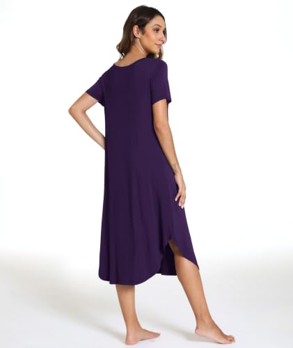 GYS Bamboo Viscose Nightgowns for Women Short Sleeve Sleep Shirt - color: Purple, size: XX-Large