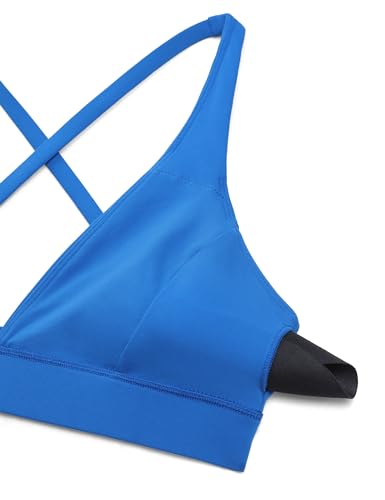 CRZ YOGA Butterluxe Deep V Neck Sports Bras - color: Sparkle Blue, size: Large