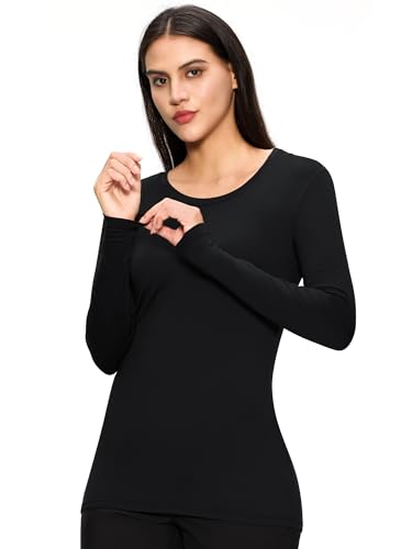 Underscrub Long Sleeve Women Crew Neck Comfort Tee, Scrub Undershirt - color: Black, size: X-Small