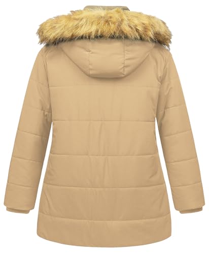 Chrisuno Women's Plus Size Winter Coat Waterproof Long Puffer Jacket Warm Thicken Parka with Removable Fur Hood - color: Khaki, size: 1X