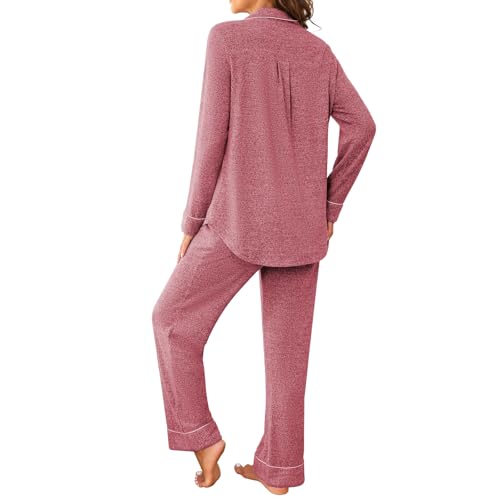 Pajamas for Women Set 2 Piece, Super-Soft Long Sleeve Postpartum PJS - color: Lake Red, size: Small