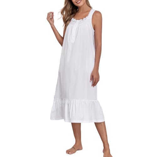 Viakeo 100% Cotton Nightgown for Women - color: White, size: X-Large