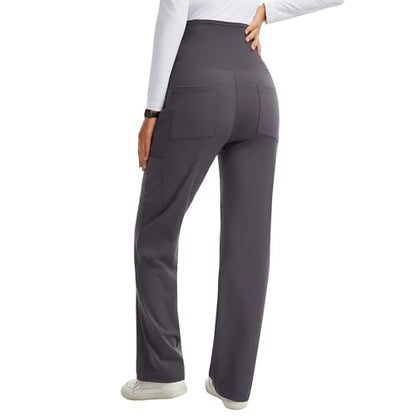 Women's Maternity Scrub Pants with 6 Pockets & 4-Way Stretch - color: Grey, size: Medium