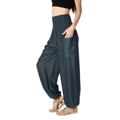 Tranquil Threads High-Waisted Boho Harem Yoga Pants for Women - color: Grey, size: Small