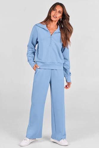 PRETTYGARDEN Women's 2 Piece Matching Lounge Set Sweatsuits - color: Blue, size: X-Small
