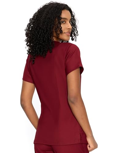 Scrub Tops for Woman, Mock Wrap Tops - color: Burgundy, size: Small