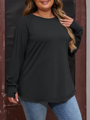 Womens Plus Size Long Sleeve Tunic Tops Crew Neck Oversized Fit T Shirts - color: Black, size: 3X-Large