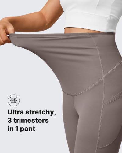 G4Free BareFeel Fleece Lined Maternity Leggings with Pockets Winter - color: Taupe, size: Medium