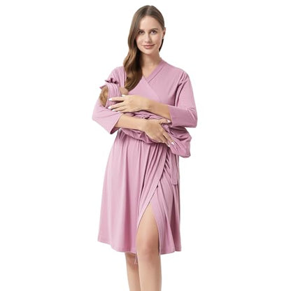 Galabloomer Maternity Robe and Receiving Blanket, Matching Mommy Labor Robe - color: Mauve, size: Medium