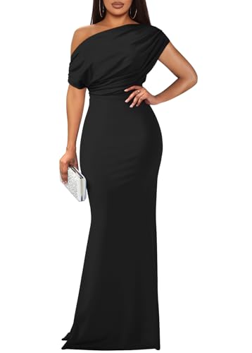 YMDUCH Women's Sleeveless Off Shoulder Long Formal Party Dress - color: Black, size: Medium