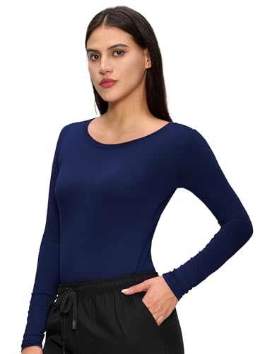 Underscrub Long Sleeve Women Crew Neck Comfort Tee, Scrub Undershirt - color: Navy Blue, size: X-Small