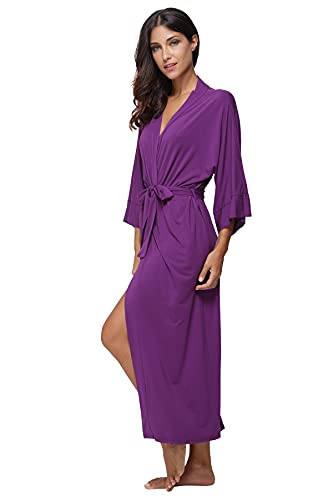 Women's Soft Robes Long Bath Robes Full Length Kimonos Sleepwear Dressing Gown,Solid Color - color: Purple, size: Large