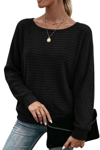 Sampeel Long Sleeve Shirts for Women Crewneck Tunic Tops Oversized Sweaters - color: Black, size: Small