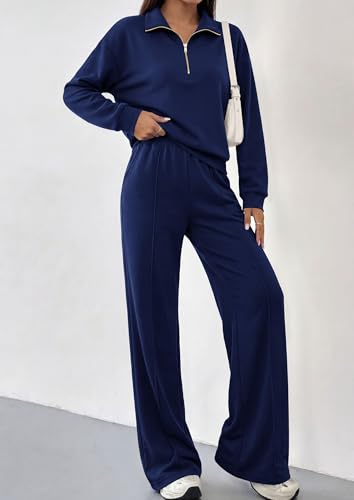 PRETTYGARDEN Women's Lounge Sets 2 Piece Outfits Sweatsuits - color: Dark Blue, size: Small