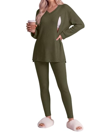 Neer 2 Pcs Maternity Nursing Pajamas Set Oversize - color: Army Green, size: Small