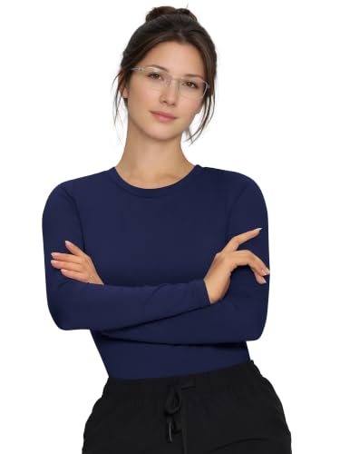 Underscrub Long Sleeve Women High Crew Neck Comfort Tee, Scrub Undershirt - color: Navy Blue, size: X-Large