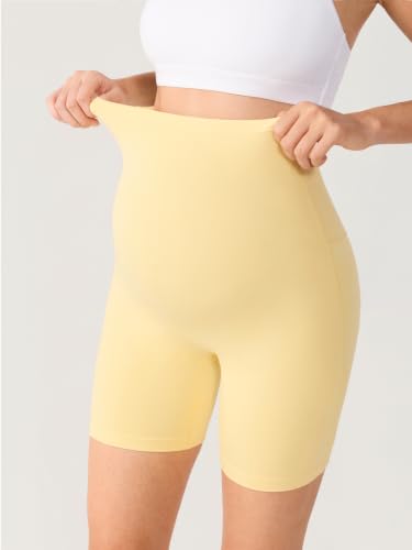 MOMANDA Seamless Maternity Biker Shorts 6" - color: Butter, size: XX-Large