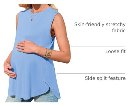 FMEYOA Women's Maternity Tank Top Summer Sleeveless Pregnancy Shirts - color: Blue, size: Medium
