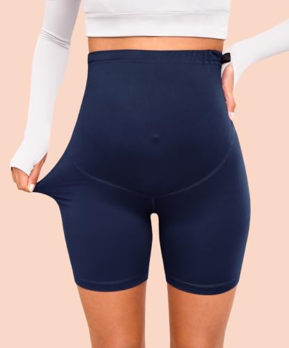 VALANDY Creamlush 4 Pack Maternity Shorts Over the Belly 5"/8" - color: 5 Inch - Black*2/Dark Grey/Navy Blue, size: Small