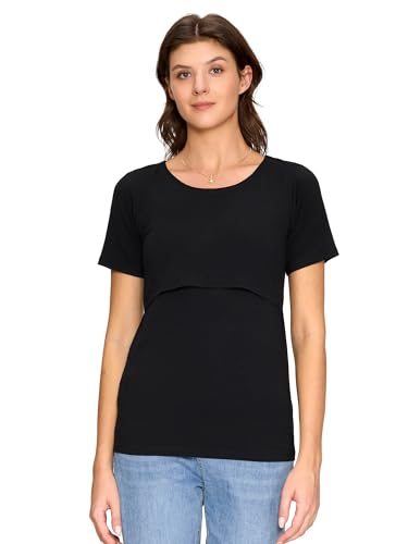 3 Pack Women's Nursing Tops, Breastfeeding Shirts Short Sleeve - color: Black/Light Grey/White Stripe, size: Large