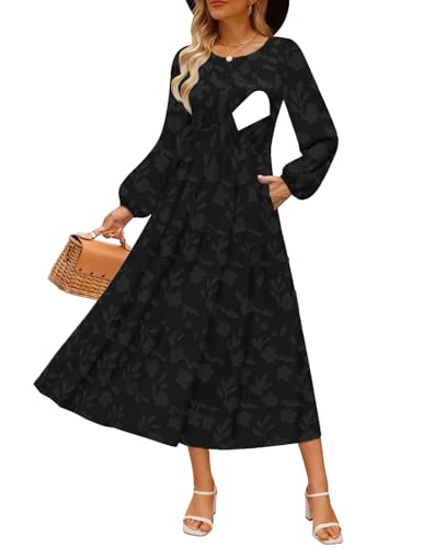 CzzzyL Women's Nursing Dresses Fall Boho Floral Breastfeeding with Pockets - color: Floralblack, size: Large