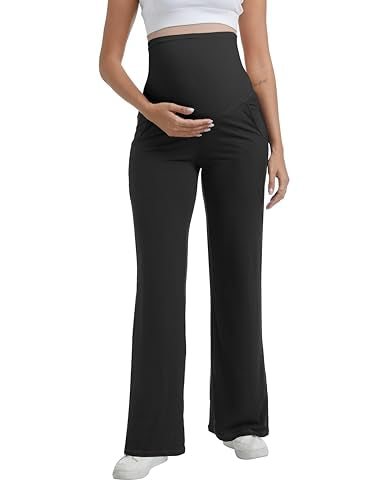 Women's Maternity Pants Wide Leg Trousers - color: 2 Pack Black, size: XX-Large