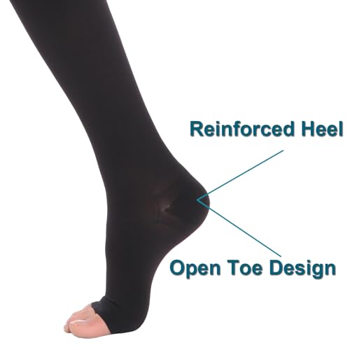 Medical Thigh High Compression Socks 20-30 mmHg for Women,Open Toe - color: Open Toe Black, size: Medium