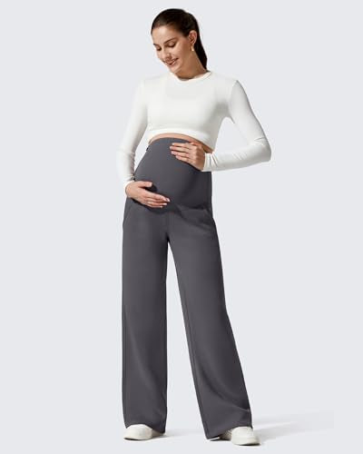 G4Free Flurrylux Fleece Lined Maternity Wide Leg Pants Pregnancy Sweatpants - color: Dark Gray, size: Small