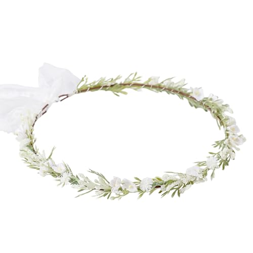 White Flower Crown Headband, Renaissance Floral Headpiece - color: White