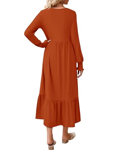 CzzzyL Women Nursing Dresses Crew Neck Fall Maternity Tiered with Pockets - color: Orange, size: Small