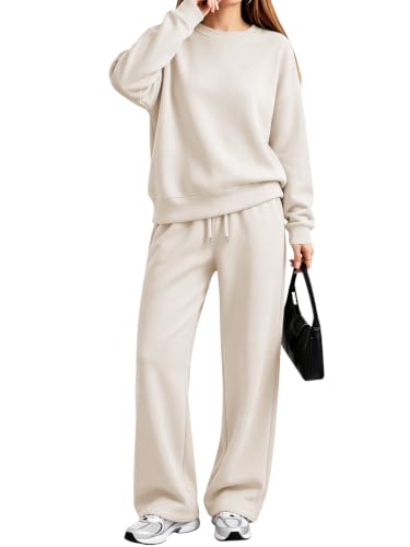 EFAN Womens Sweat Sets 2 Piece Sweatsuits Modal Blend Matching Loungewear - color: Beige, size: Large
