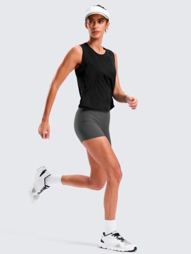 SANTINY Cropped Racerback Workout Tank Top - color: Black, size: Medium