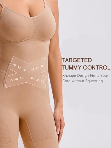 Bathroom Friendly Full Body Shapewear Bodysuit for Women - color: Sienna, size: Medium