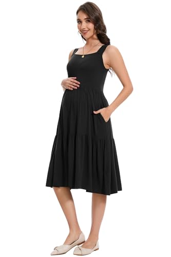 Smallshow Women's Sleeveless Ruffle Maternity Tank Dress - color: Black, size: Small