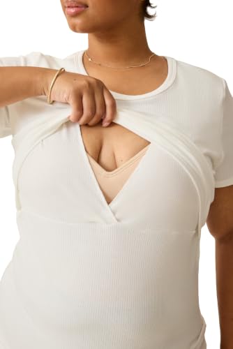 Kindred Bravely Essentials Ribbed Nursing T Shirt Maternity Crewneck 2 Pack - color: Black & White, size: Medium