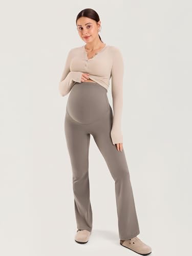 MOMANDA Flared Maternity Leggings 31.5" - color: Khaki Taupe, size: Small