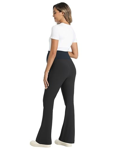 Foucome Maternity Flare Pants Stretchy Bootcut Work Dress Pants - color: Black, size: Small