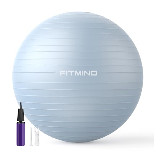 FITMIND_ Extra Thick Exercise Ball Yoga Ball 22in/26in/30in for Workout Pregnancy Stability,Anti-Burst and Slip Resistant Swiss Ball with Pump for Yoga, Pilates, Fitness,Birthing,Physical Therapy - color: blue, size: 26-30in/65-75cm
