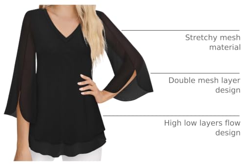 Timeson Women's 3/4 Sleeve Floral Blouses Shirts - color: Black, size: Medium