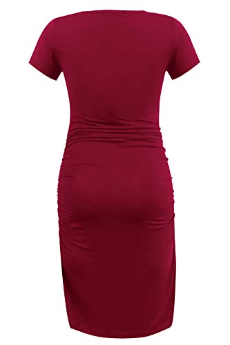 Smallshow Women's Short Sleeve Maternity Dress Ruched Pregnancy Clothes - color: Wine, size: Medium