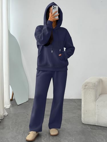 Trendy Queen Womens 2 Piece Lounge Sweat Sets Matching Sweatsuits - color: Navy, size: Medium