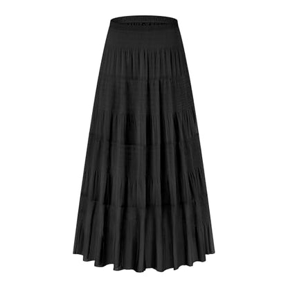 Women's Maxi Skirt with Pockets Casual A Line Pleated Skirt - color: Black, size: X-Large