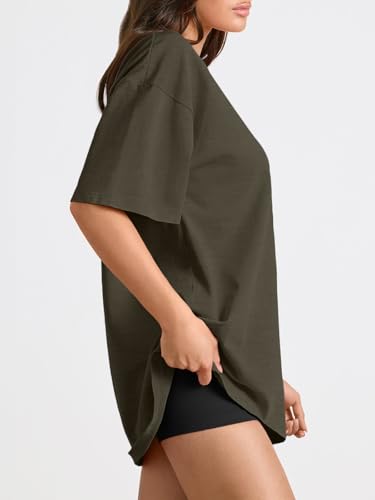Trendy Queen Womens Oversized T-Shirts Short Sleeve Crew Neck Summer Tops - color: Armygreen, size: Small