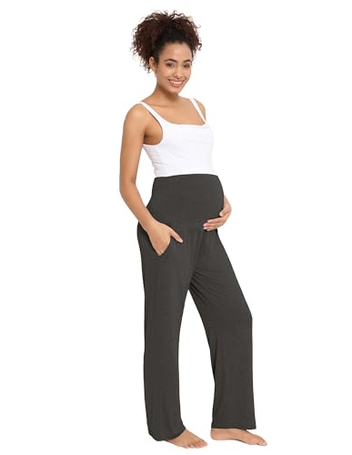 Viscose from Bamboo Maternity Wide Leg Lounge Pajama Pants - color: Dark Grey, size: X-Large