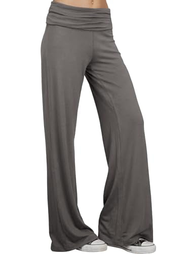 Gracyoga Womens Comfy Pajama Pants Wide Leg Lounge Fold Over Pants Bottoms - color: 04-puregray, size: Medium