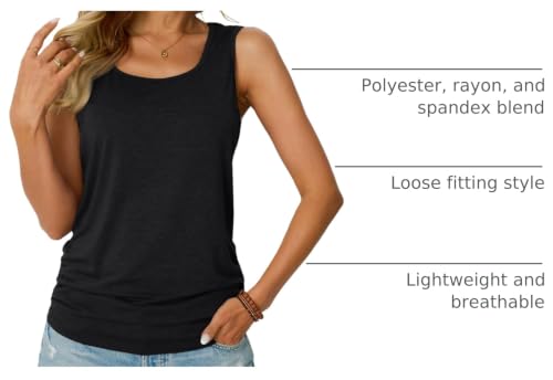 AUTOMET Womens Tank Tops Square Neck Sleeveless Summer Tops - color: Black, size: Medium